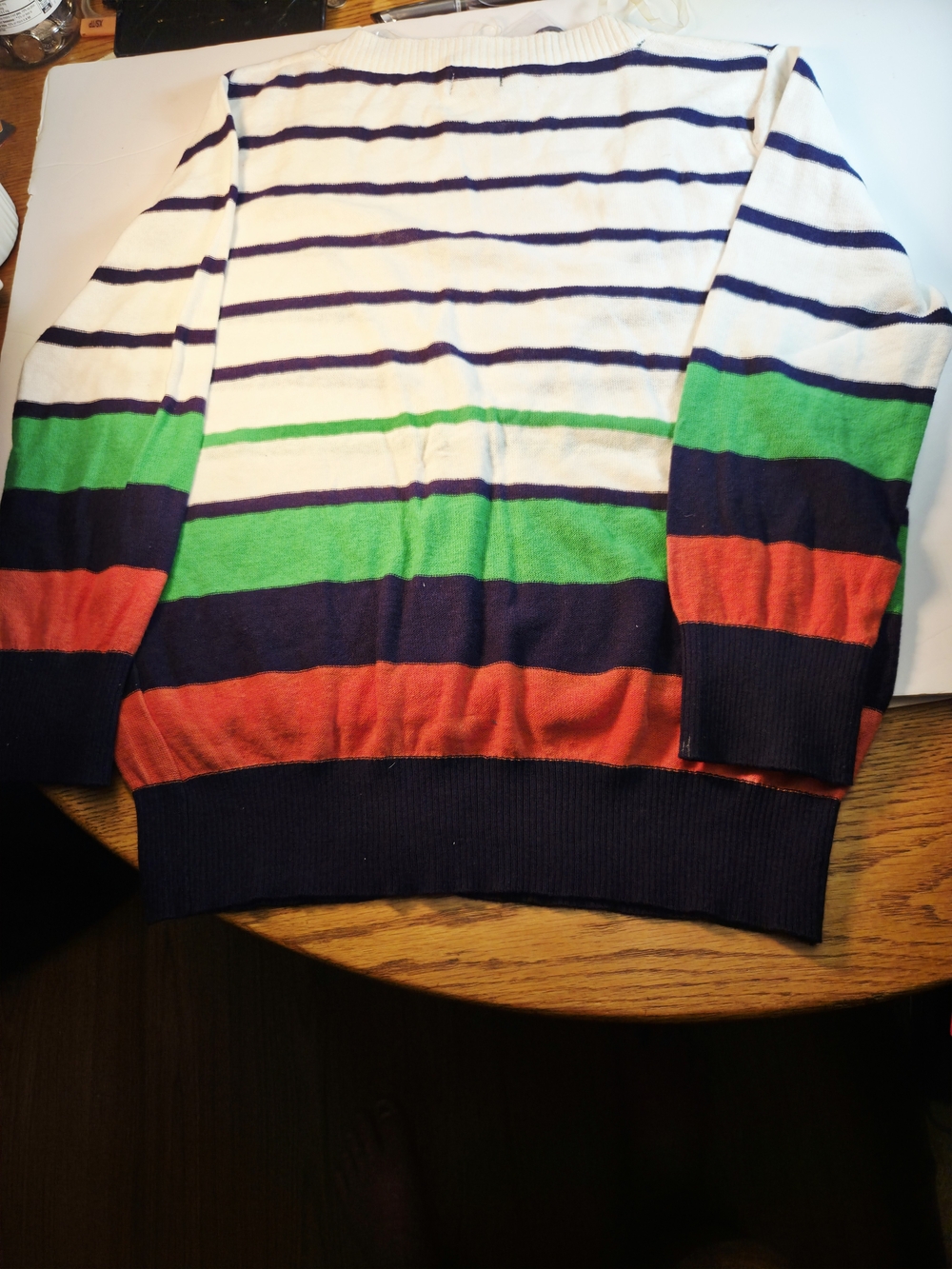 N.w.o.t Zenobia Striped V-Neck Button Cardigan in White, Blue, Green, Coral - Picture 2 of 4